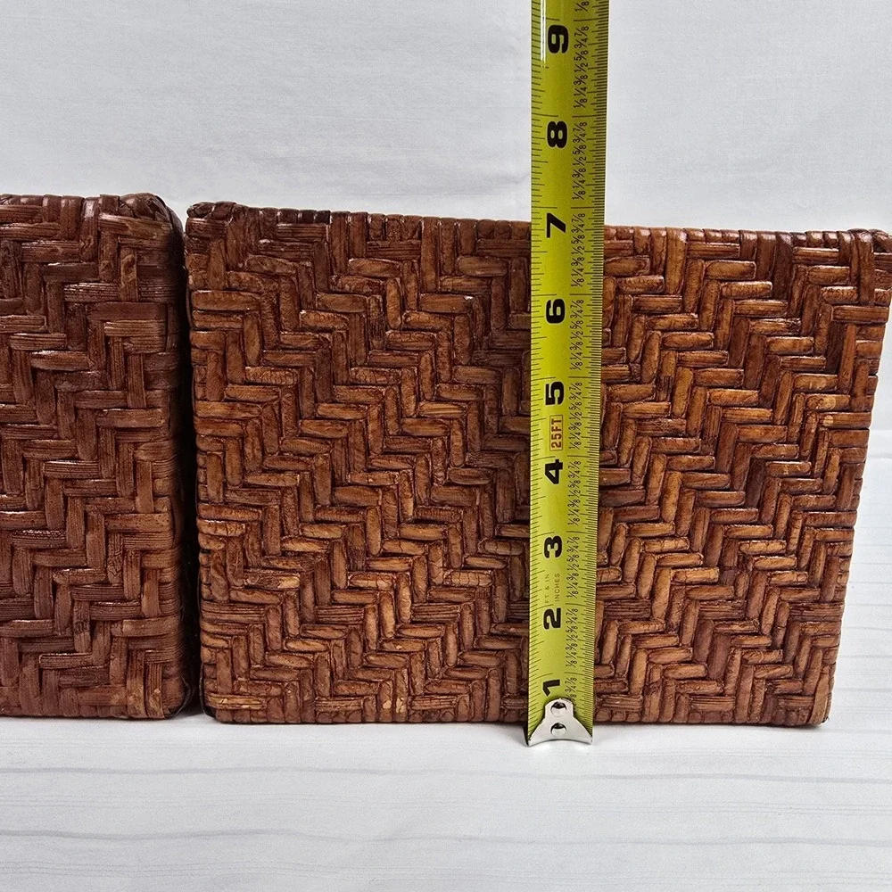 Set of 2 Woven Wicker Storage Baskets Brown Chevron Sloped‎ Farmhouse Organizer